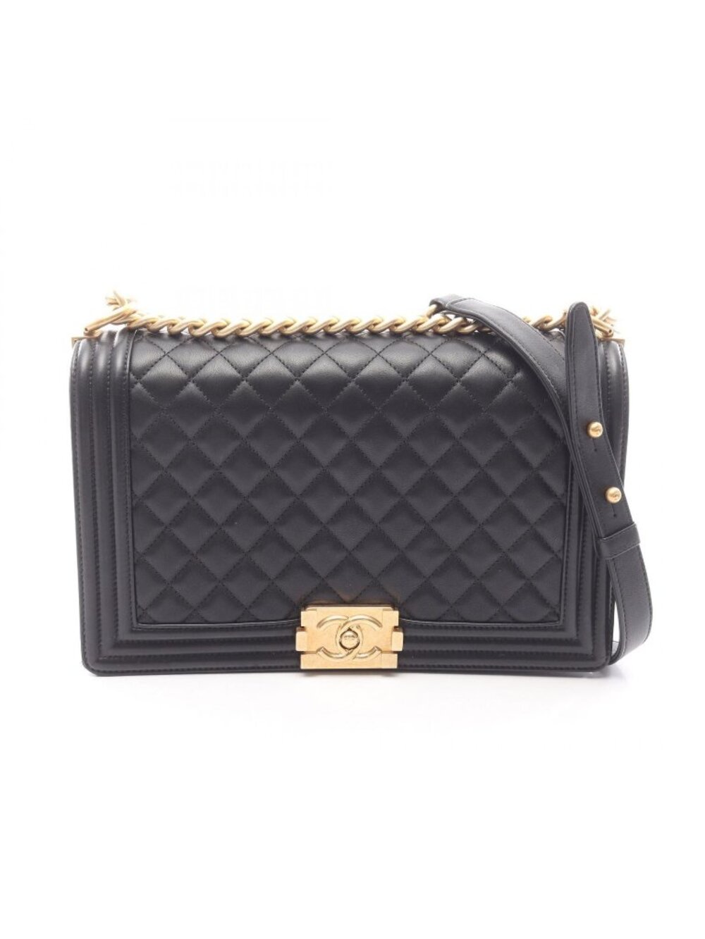 Chanel Shoulder Bag Large Quilted Black Lambskin Chain